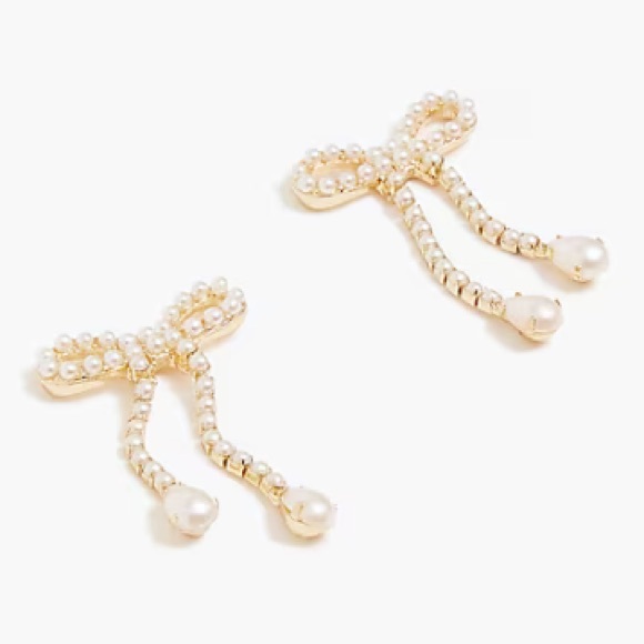 J. Crew Pearl Bow Dangly Statement Earrings - Picture 9 of 9
